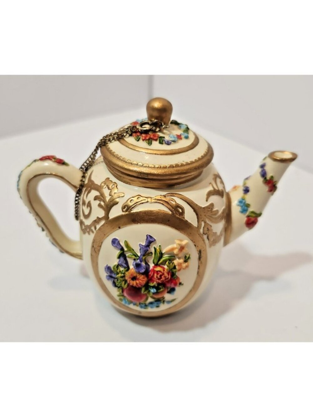 Vtg Nini Westminster Abbey Miniature Teapot Hand Painted Floral Decor Figurine